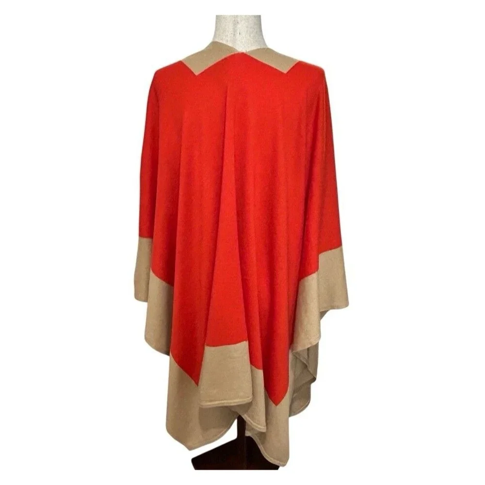 Ralph Lauren Tan and Orange Colorblock Knit Wool Blend Shawl - One Size